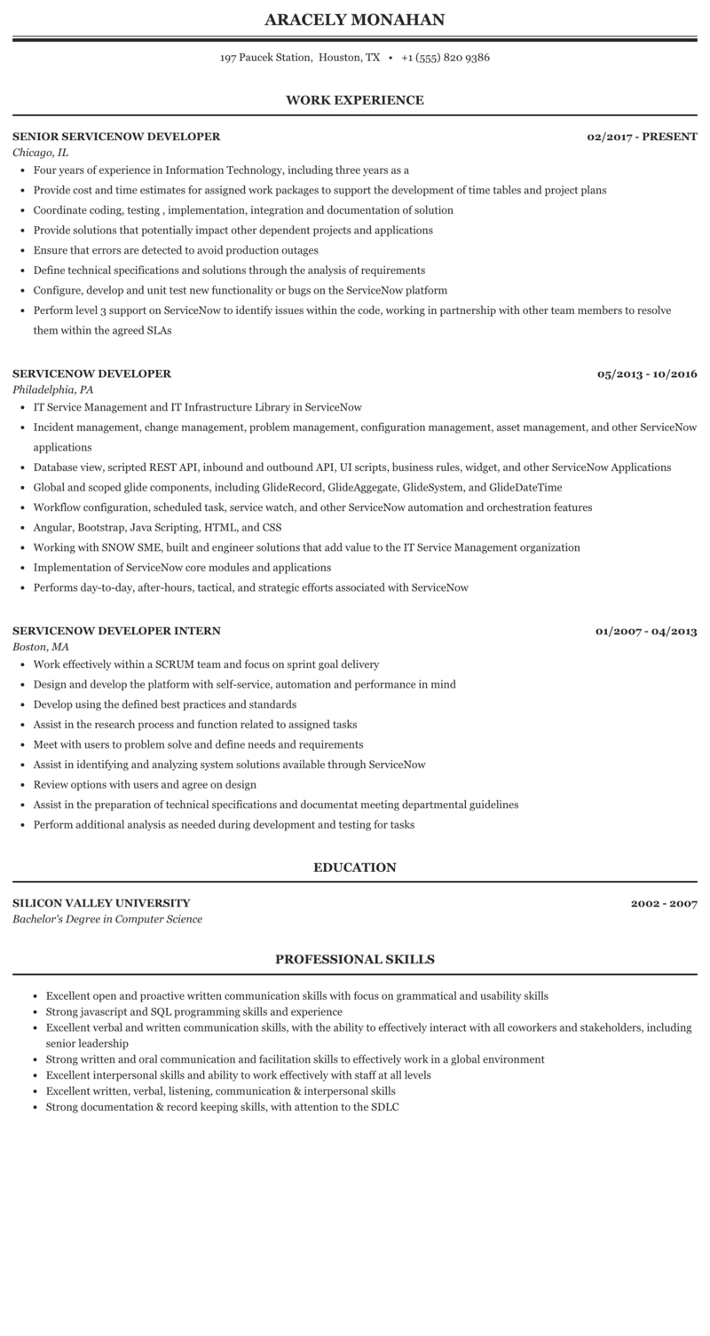 Servicenow Developer Resume Sample 2022 