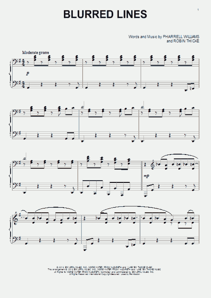 Robin Thicke Blurred Lines Sheet Music In G Major Transposable Download Print Sku Mn0118109 Robin Thicke Blurred Lines Sheet Music In G Major Transposable Download Print Sku Mn0118109
