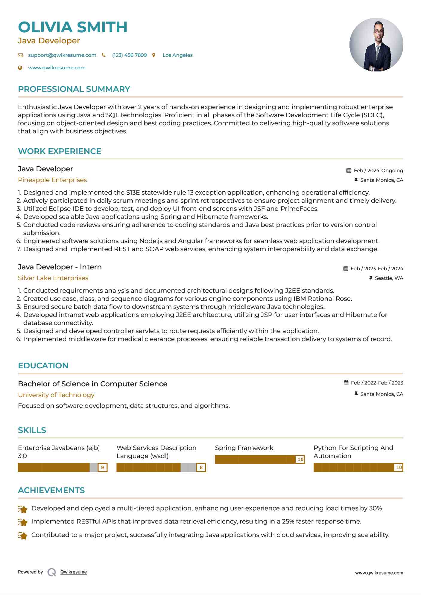 Nearly 10 years experience in java development, product development, project management and testing using selenium 2 . Java Developer Resume Samples | QwikResume