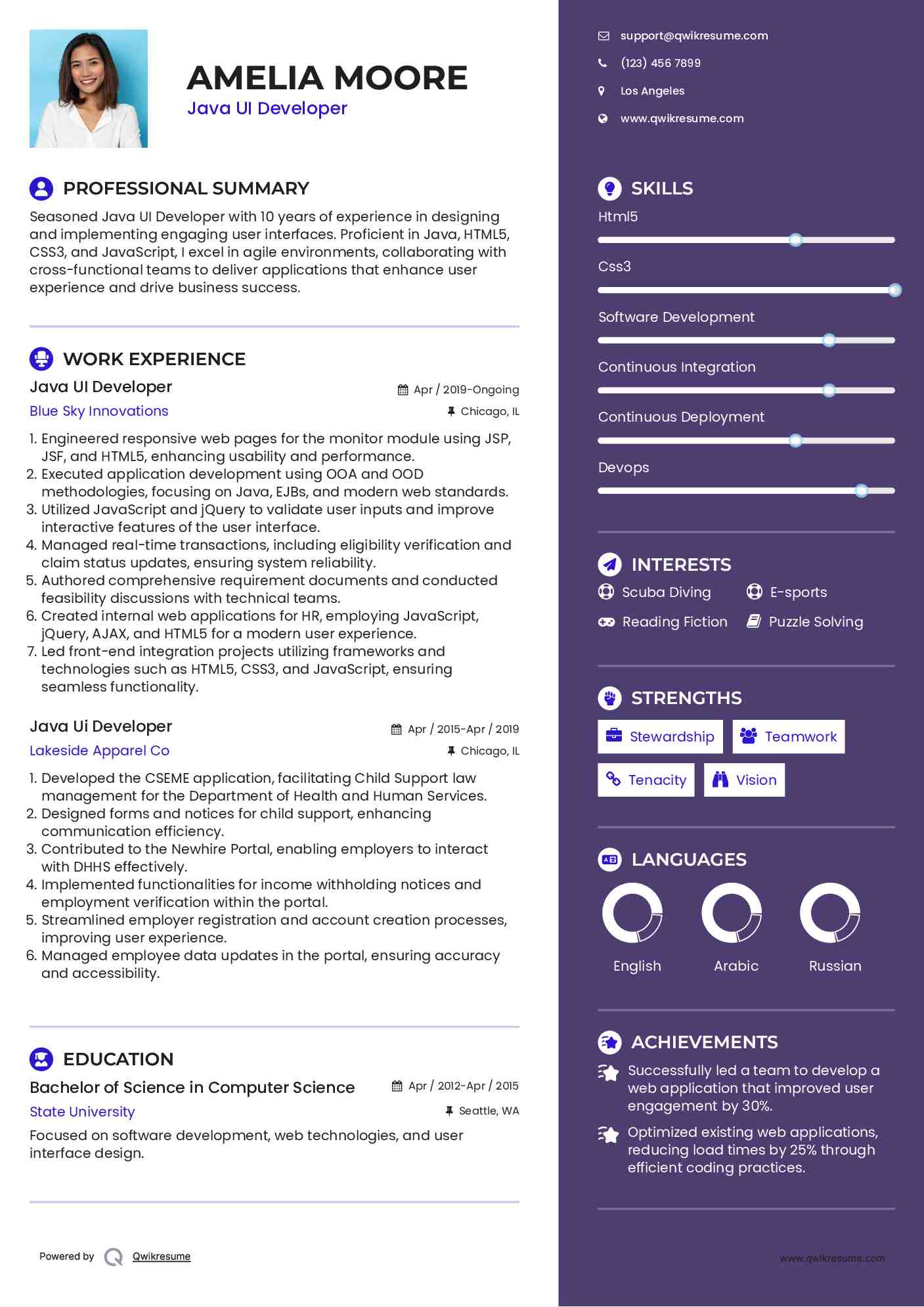 Skilled in pl/sql, oracle, mysql, tomcat apache, ajax vb, javascript, asp, css, and html, and more. Java UI Developer Resume Samples | QwikResume