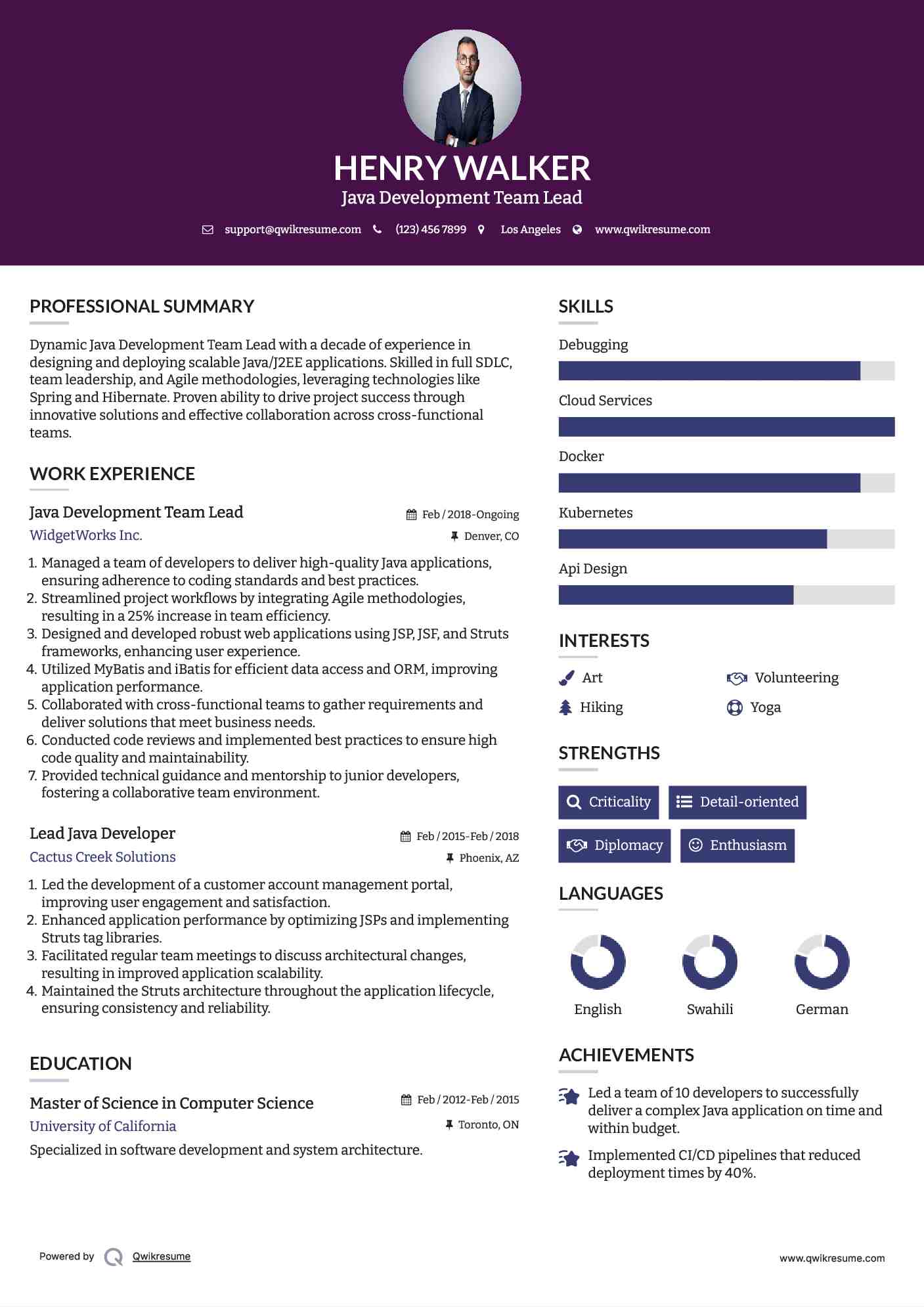 This java developer resume article, will help you in crafting an impressive resume when you are applying for a java developer role. Lead Java Developer Resume Samples | QwikResume