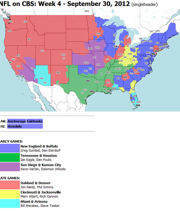 All listings and maps are unofficial and subject to change. Television Coverage Map For Nfl Week Four Game Between The Bengals And Jaguars Cincy Jungle