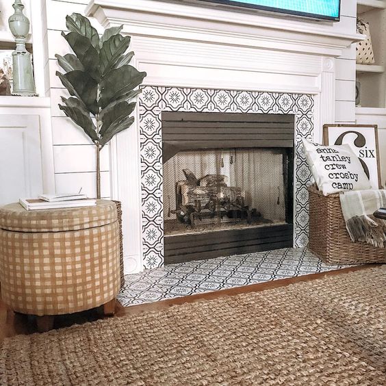 Easy Peel And Stick Tile Fireplace Surround Makeover Our House Now A Home Stick On Tiles Fireplace Tile Surround Diy Fireplace Makeover
