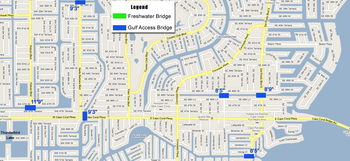 Cape Coral Florida Map Freshwater.