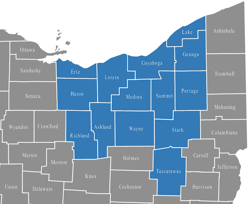 Northeast Ohio County Map Client Member Service Contacts OAR Net Northeast Ohio Map 
