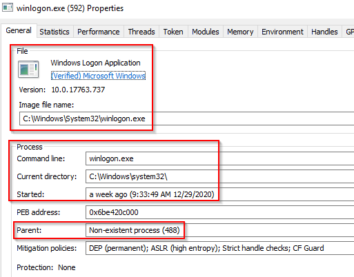 Winlogon properties.