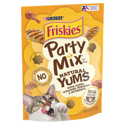 Friskies party mix natural yums chicken, cat treats