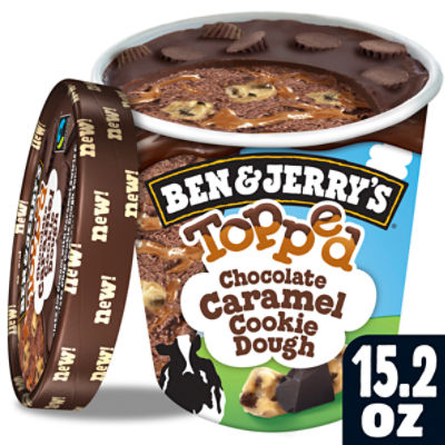 Ice cream chocolate caramel cookie dough topped