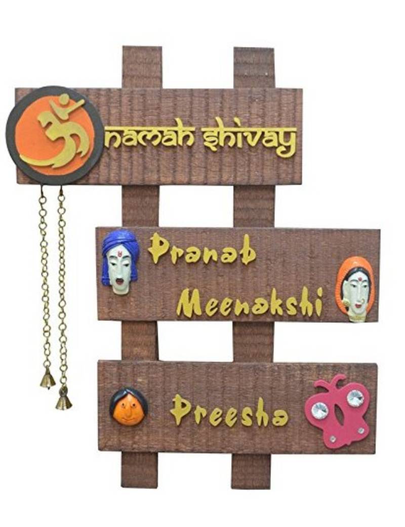 Karigaari India Wooden Om Design Family Name Plate Karigaari India 2798109