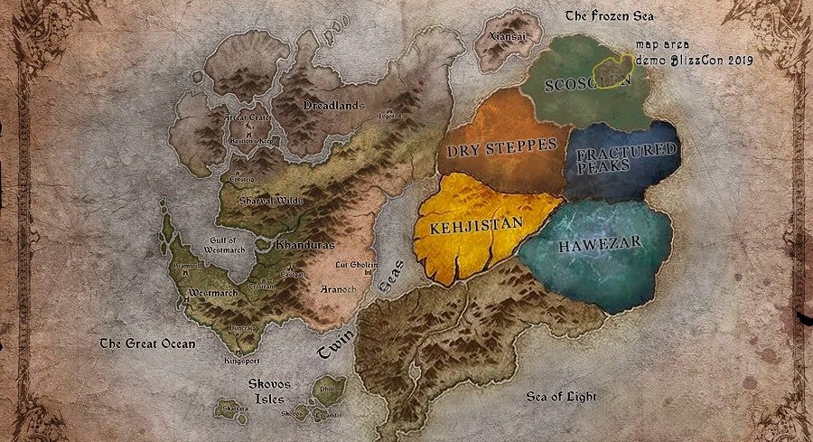 Diablo 4: die karte von sanktuario zeigt, wie groß die welt im vergleich zum beta-gebiet ist