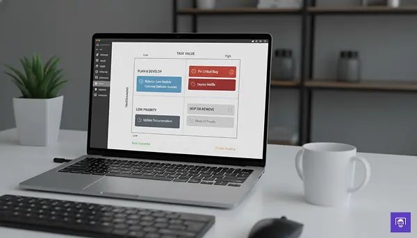 Programming assignment prioritization matrix showing high-value vs low-value tasks for last-minute completion
