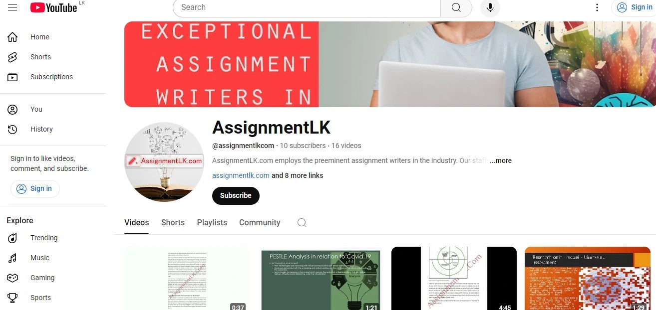 AssignmentLK.Com Assignment Writers in Sri Lanka YouTube page