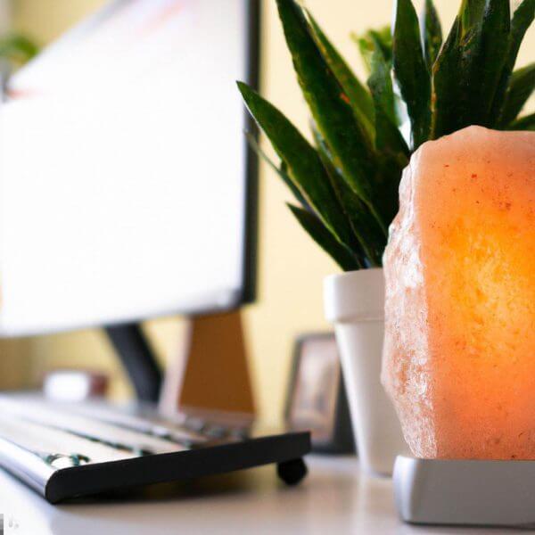 Himalayan salt lamp on desk