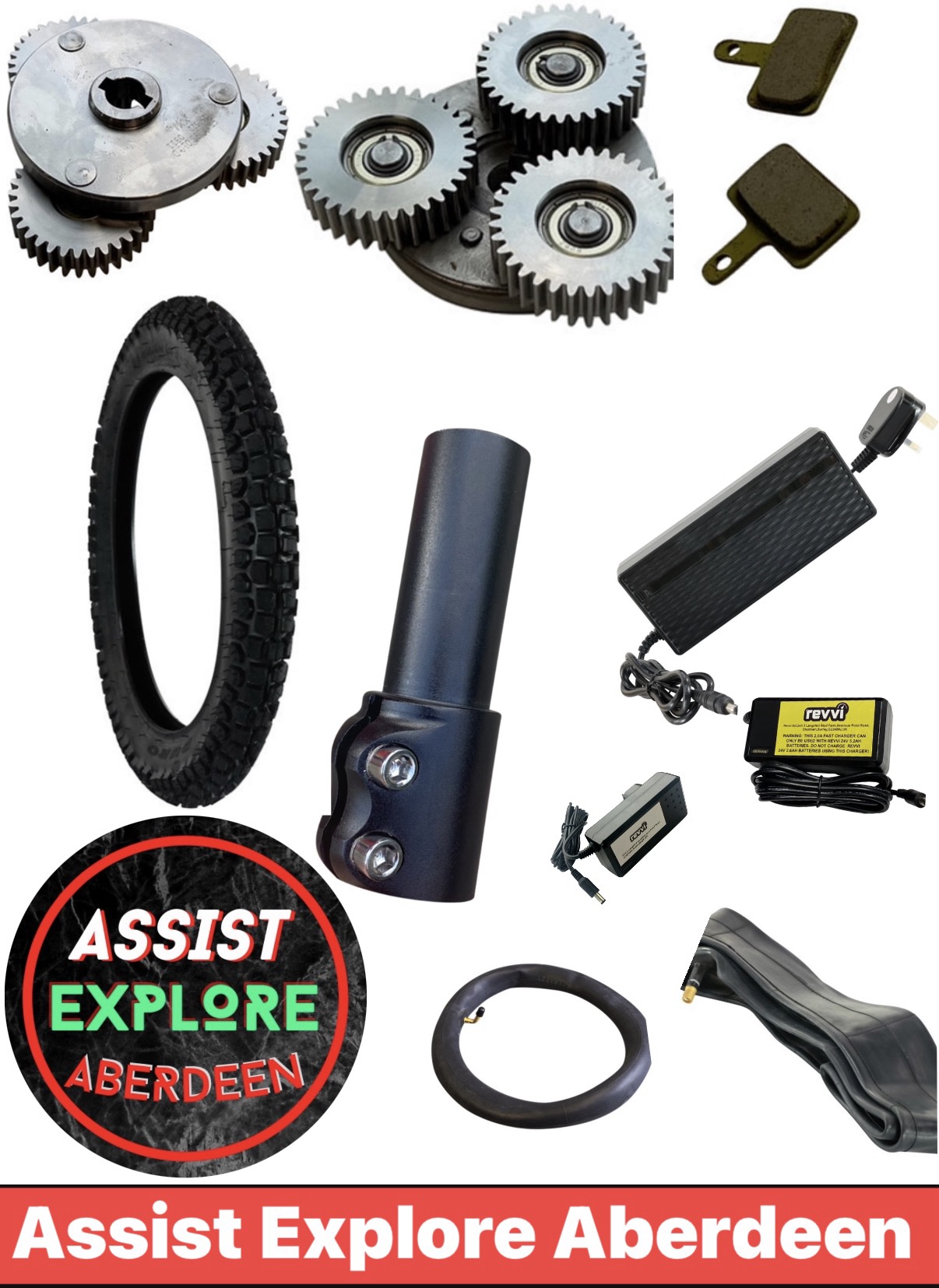 AEA Revvi Various Replacement Spare Parts Chargers, Motors, Cogs, Keys, Brake Pads , Handlebar Stem Extension