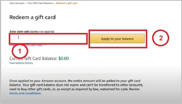 How to redeem Amazon Gift Card- enter your claim code