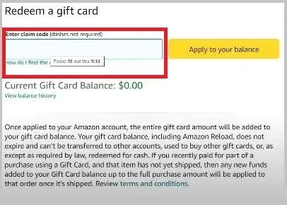 enter gift card claim code