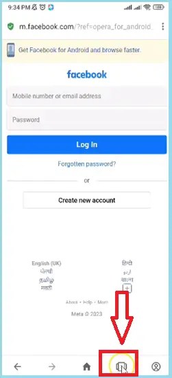 tap on tabs icon to open tabs on your browser