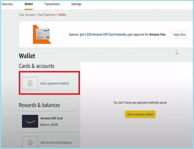 select add new payment method to add your cash app card and use on Amazon
