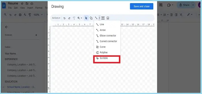 use scribble to draw and insert signature in Google docs