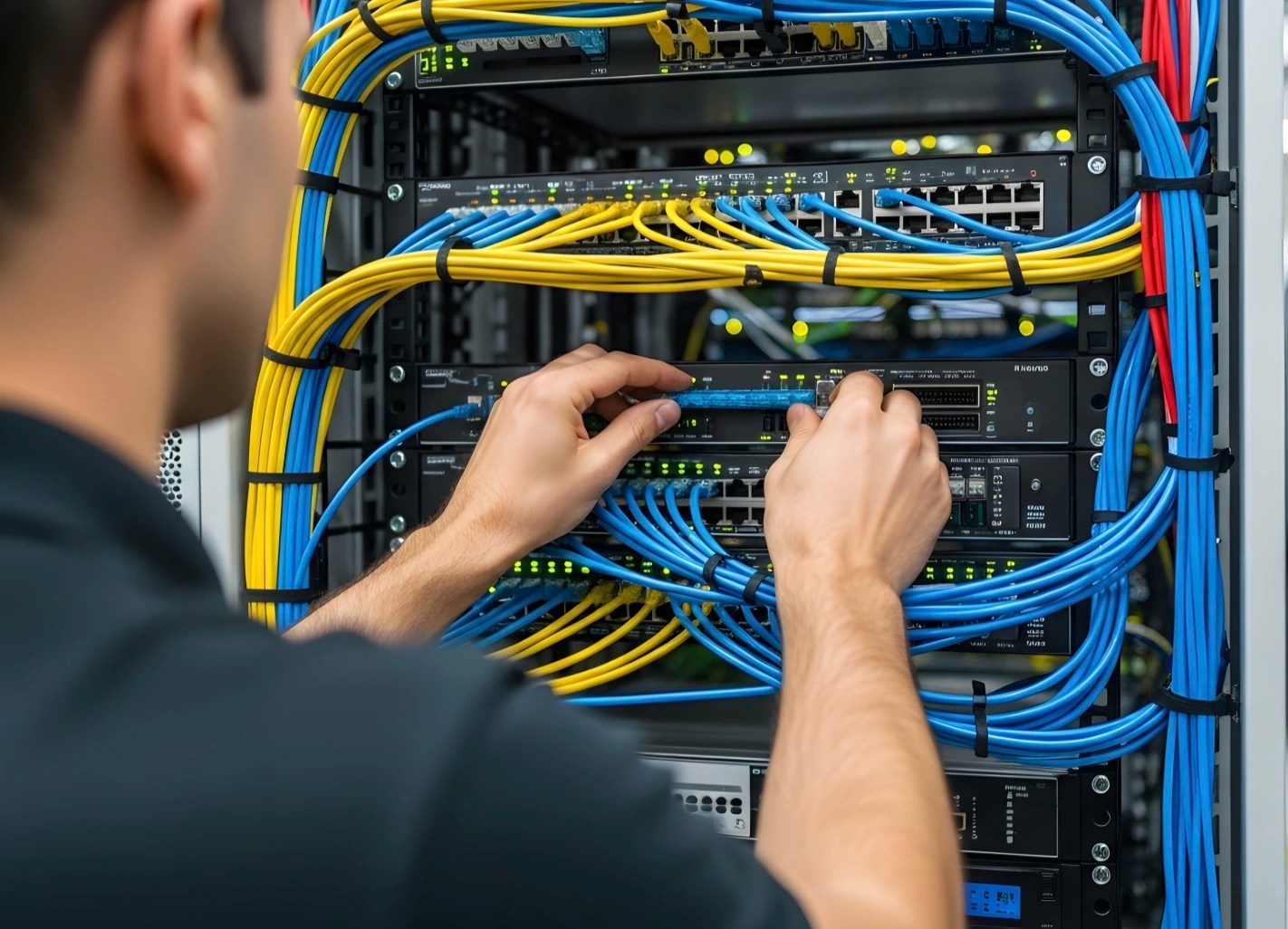 Ethernet network cabling connected to network equipment