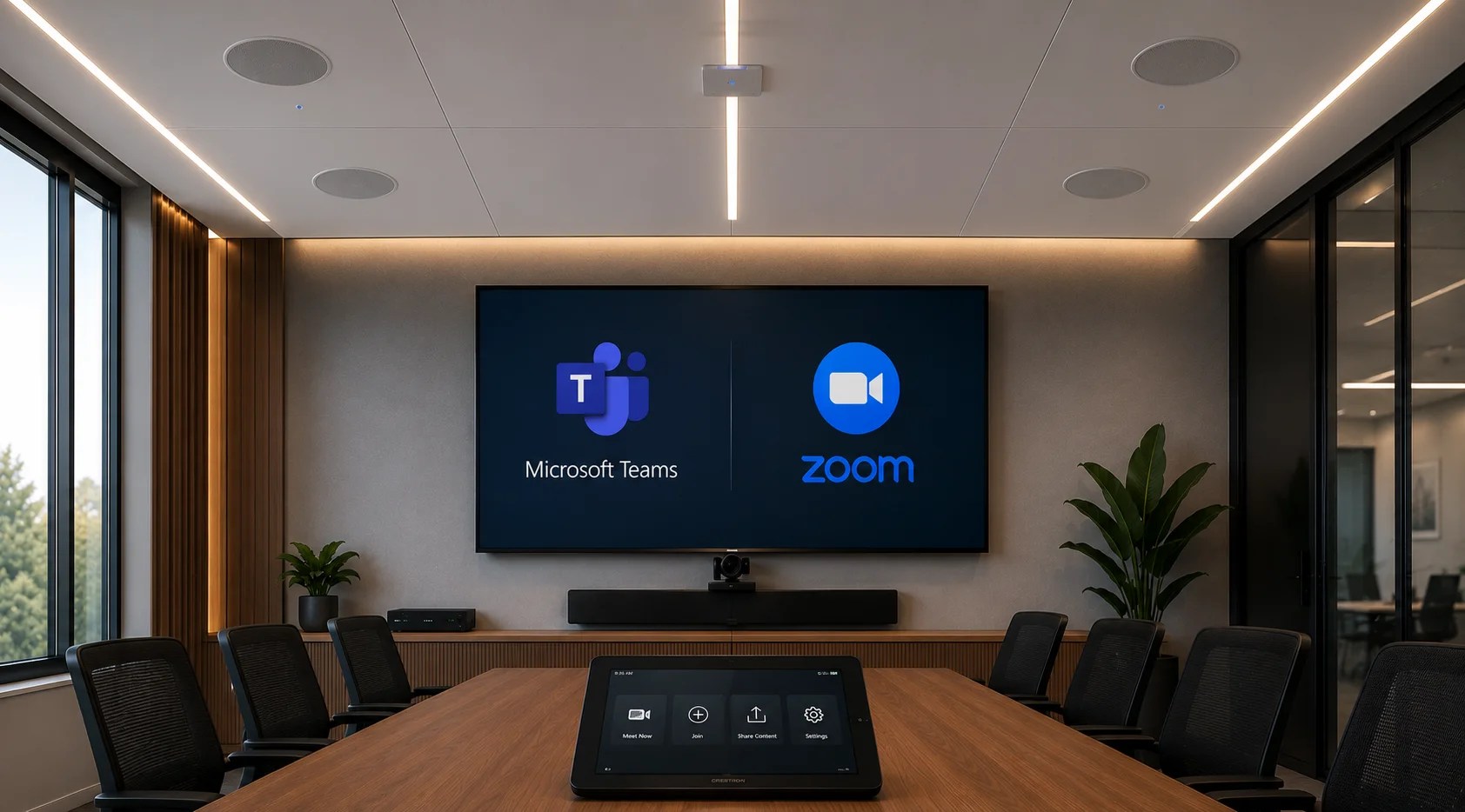 Microsoft Teams and Zoom conference room system with touchscreen control