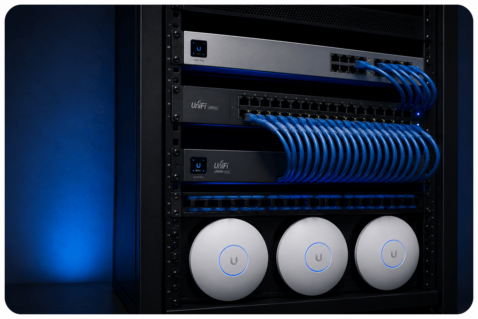 UniFi gateway, network switch and wireless access points