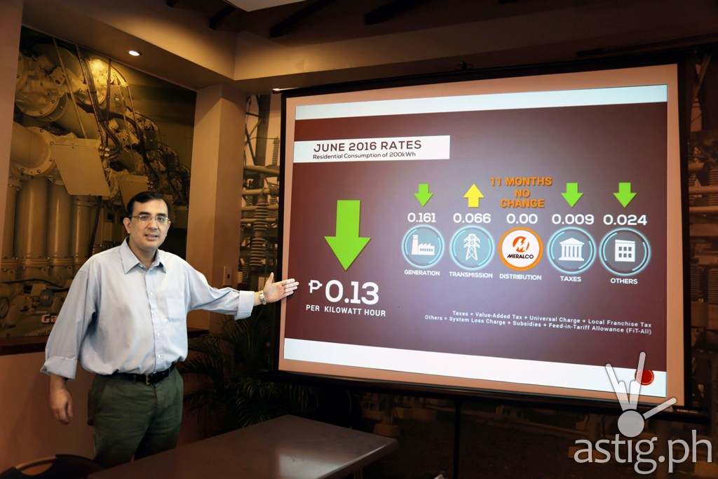 Meralco Spokesperson Joe Zaldarriaga showing the decrease in electricity rates this June 2016