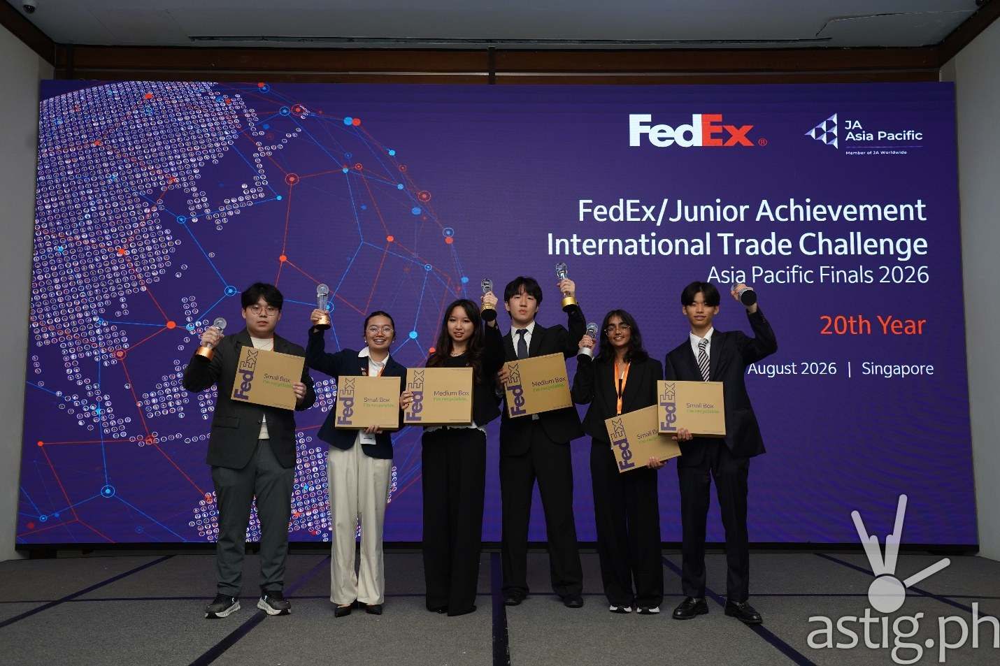 Student winners with trophies at the FedEx JA International Trade Challenge Asia Pacific Finals 2026