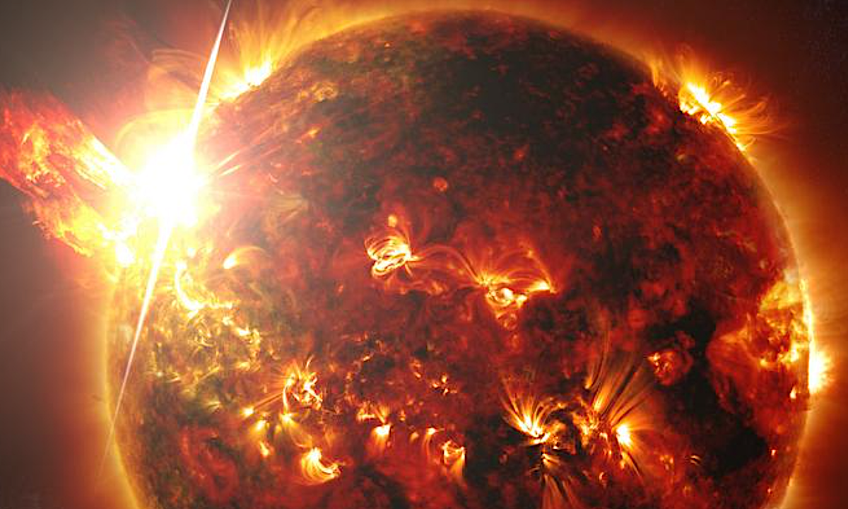 Artist rendition of DG CVn, a binary star system made up of two red dwarf stars. Illustration shows it unleashing powerful flares that could impact planet habitability. CREDIT NASA
