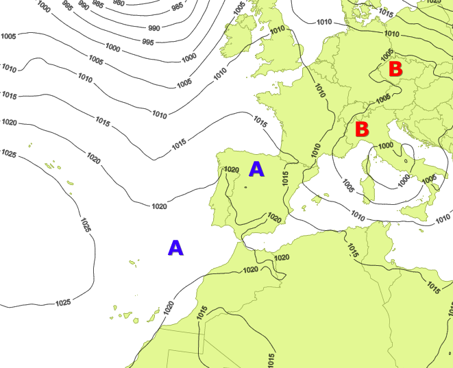 Isobaras en un mapa meteorológico