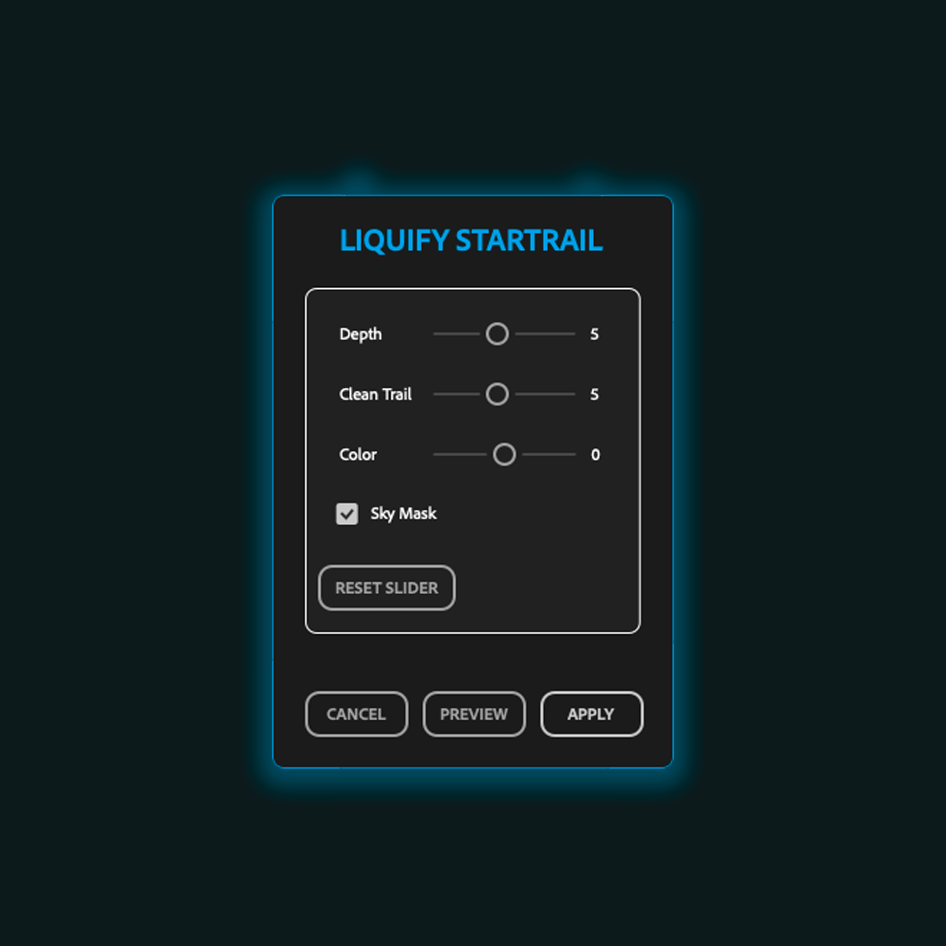 Liquify Startrail modal in Astro Panel 2027