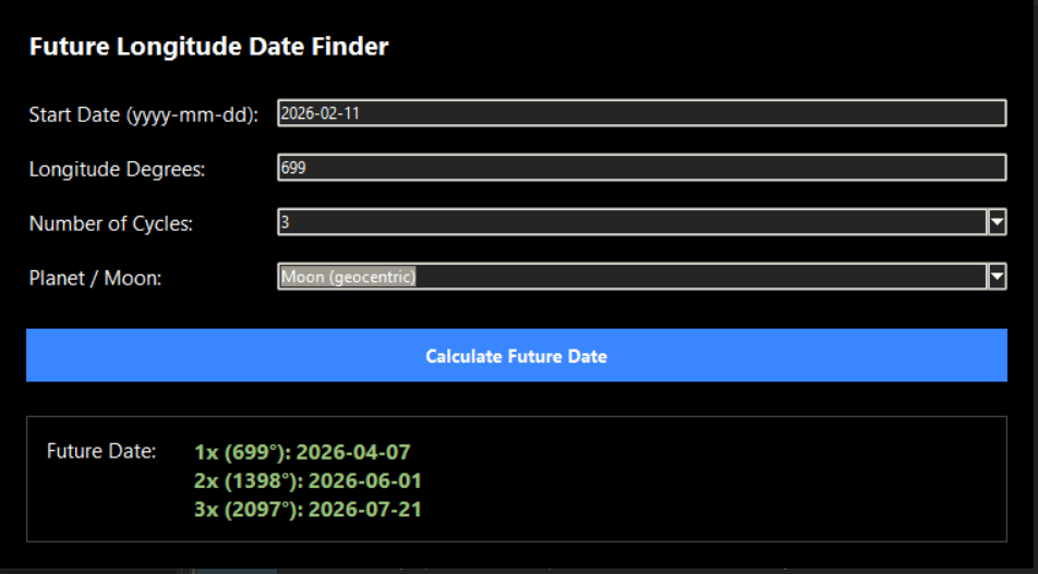 Future Longitude Date Finder main menu