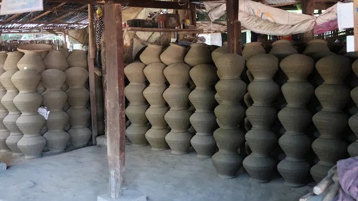 Stack of unfired clay pots