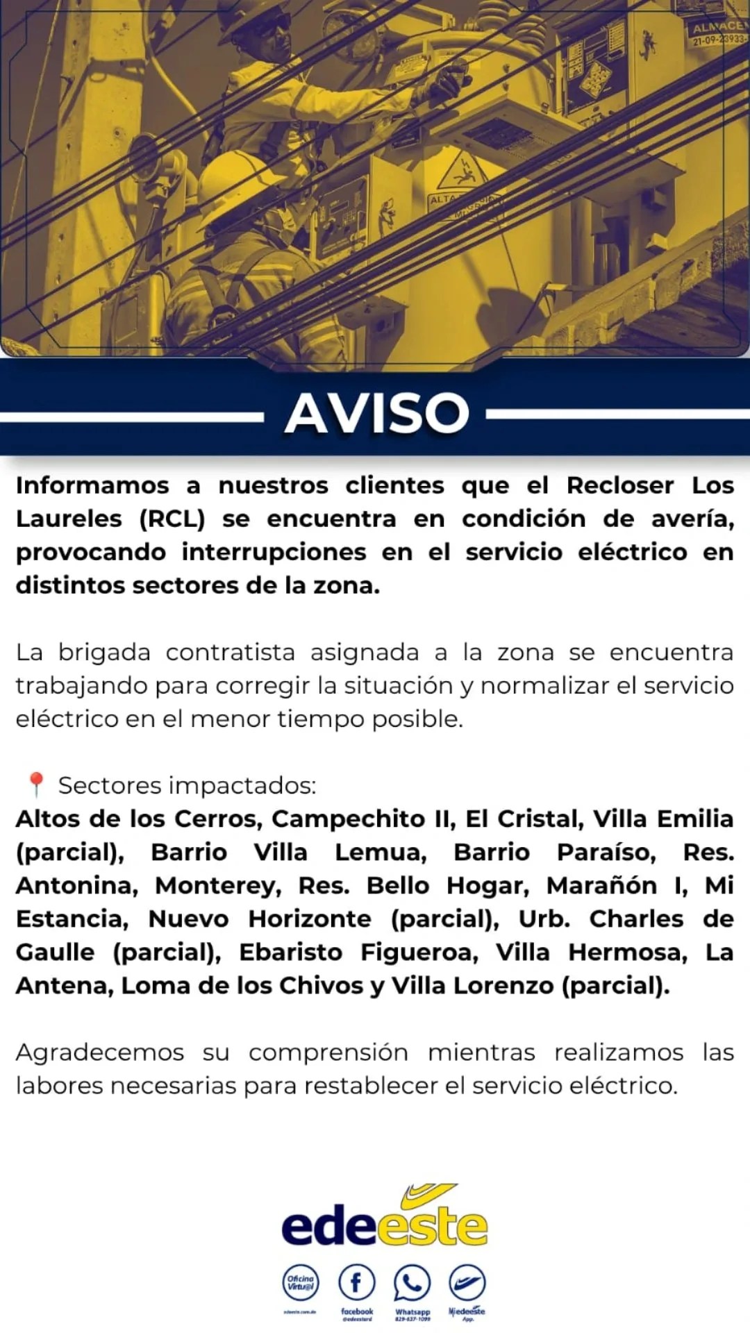 Averías afectan servicio eléctrico en villa mella, capotillo y los laureles
