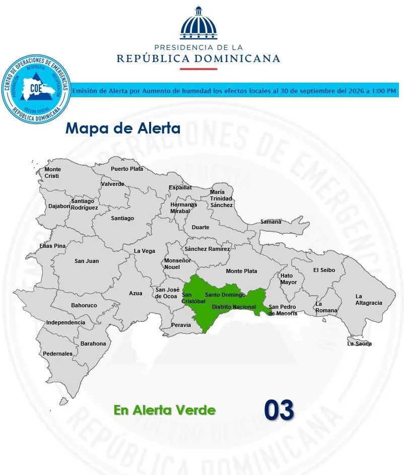 Coe coloca en alerta verde a san cristóbal y el gran santo domingo por lluvias