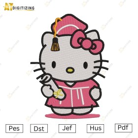 Graduate Hello Kitty Embroidery Design- PES, DST, JEF