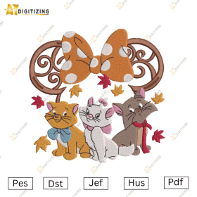 Aristocats Kittens Fall Embroidery Design– Dst, Pes, Jef