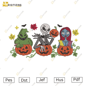Spooky Characters Pumpkin Embroidery Design
