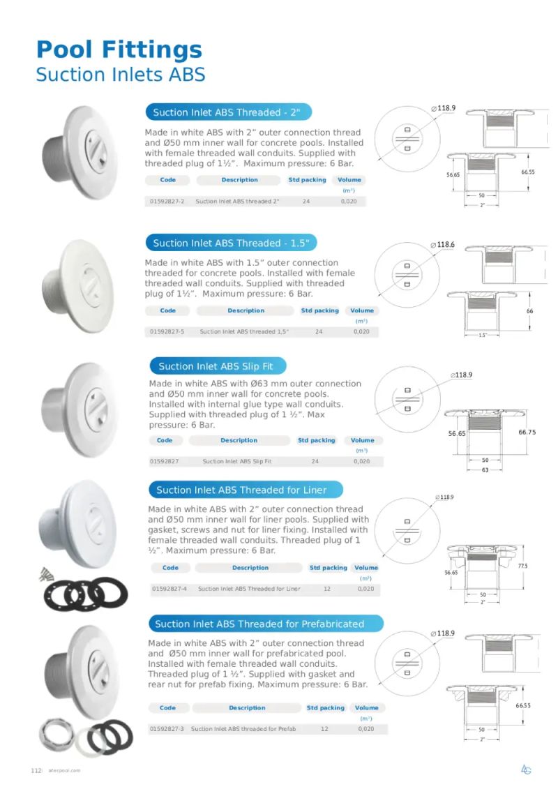 Abs Suction Inlet Silver Pool Technologies - Light Backgrounds - Professional Desktop Collection