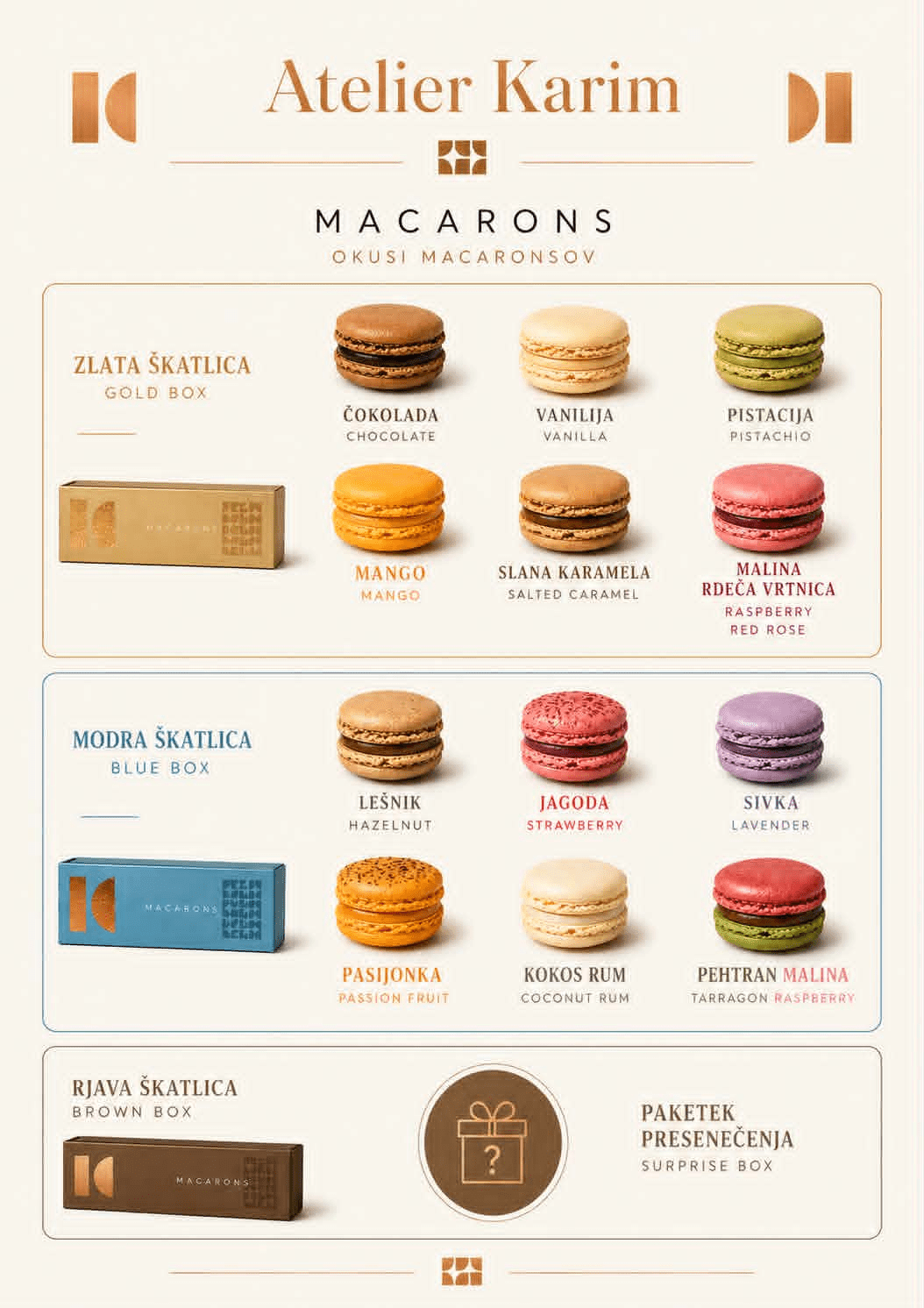 Atelier Karim Makroni Macarons okusi flavours