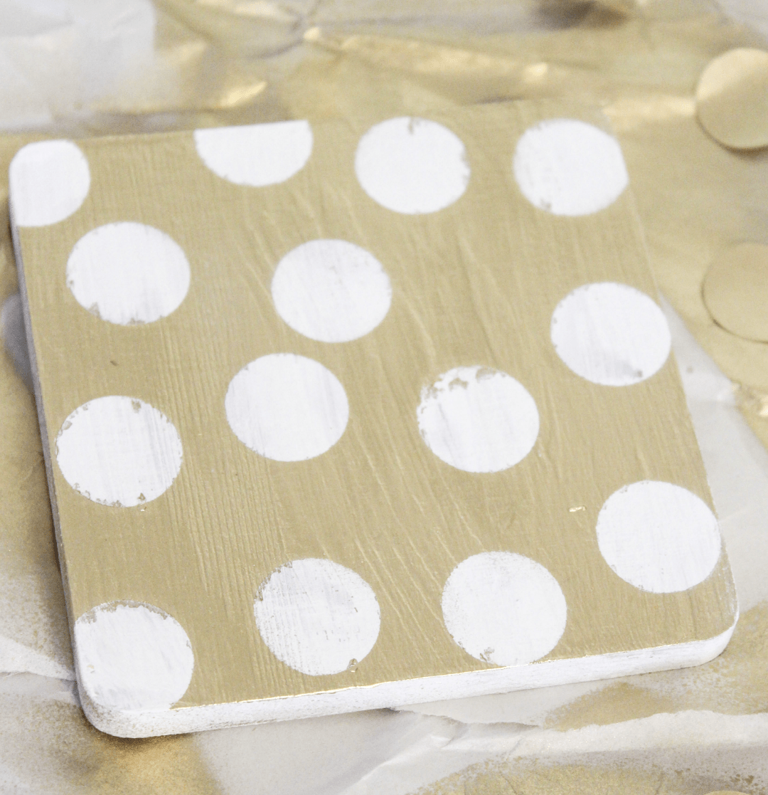 DIY Gold and White Polka Dot Coasters At Home With Zan