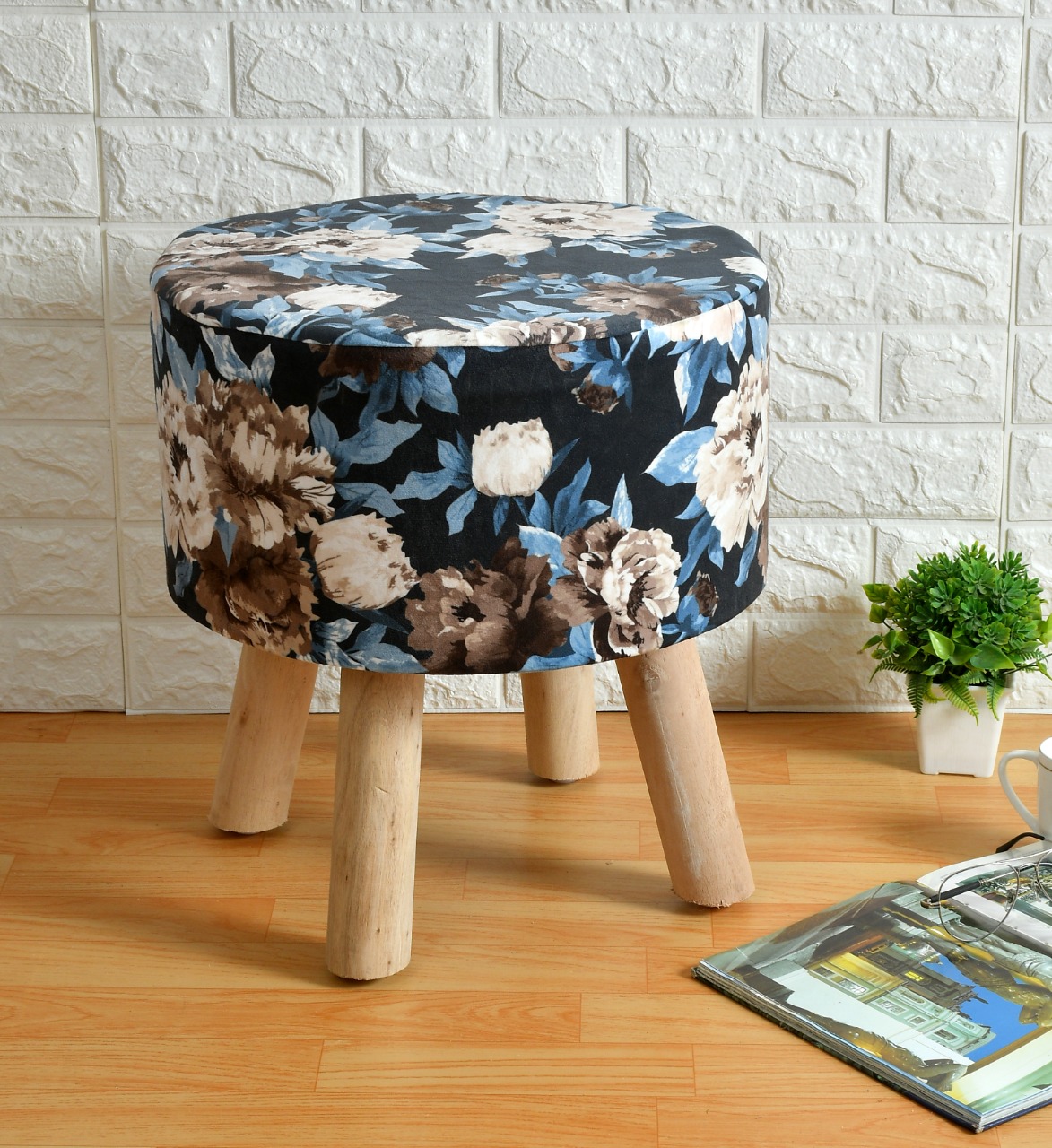 Floral Pattern Ottoman Stool Pouffe for Sitting, Footrest