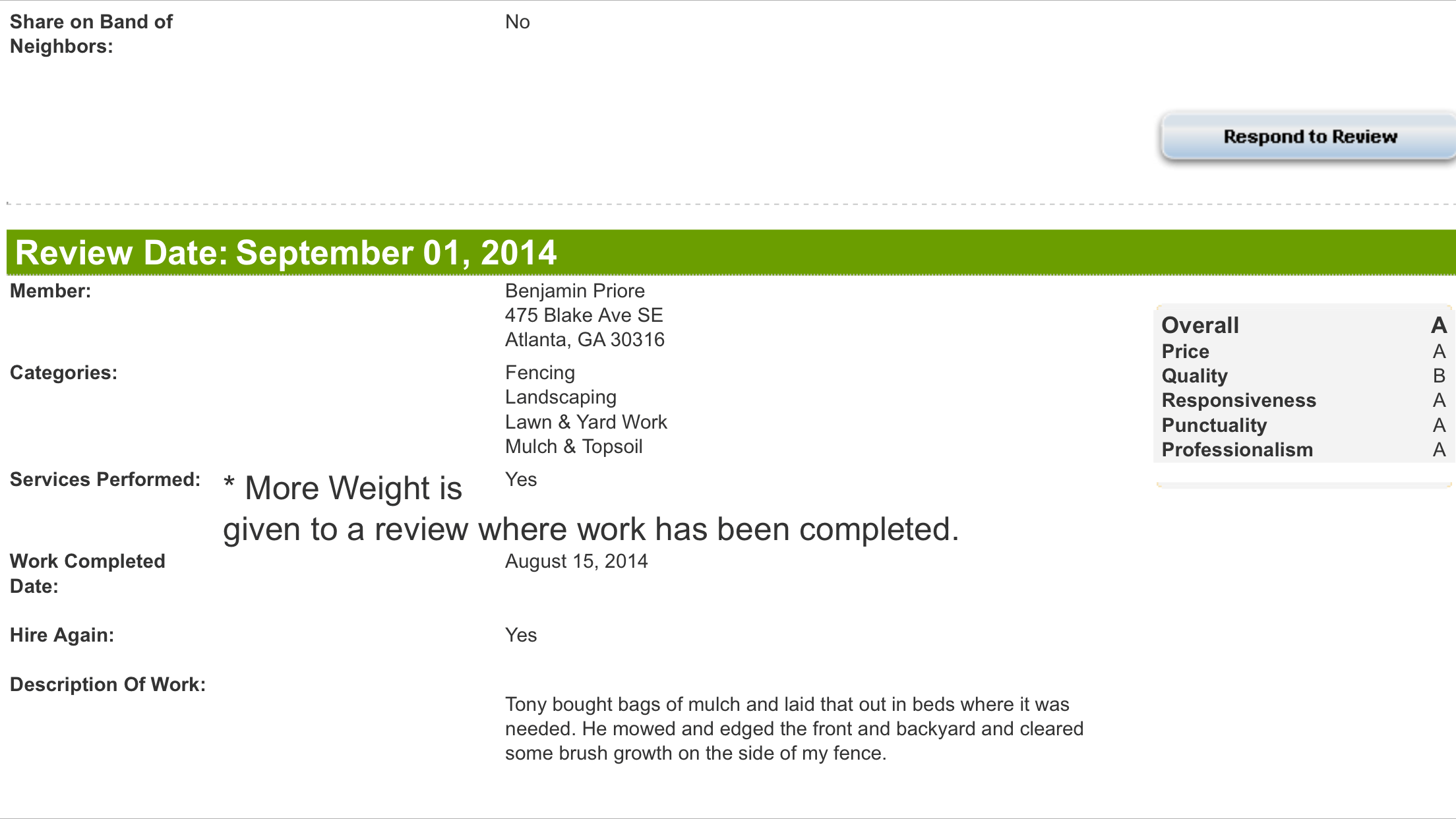 Angie's List review screenshot
