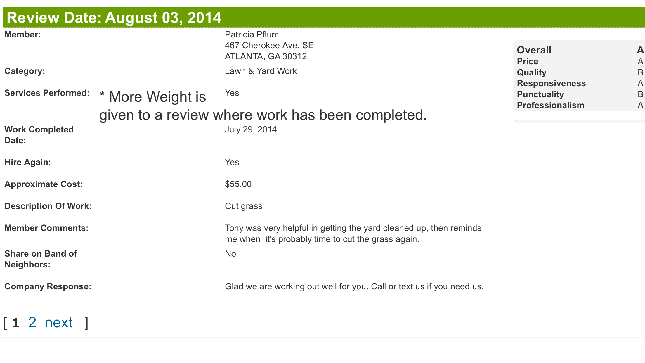 Angie's List review screenshot