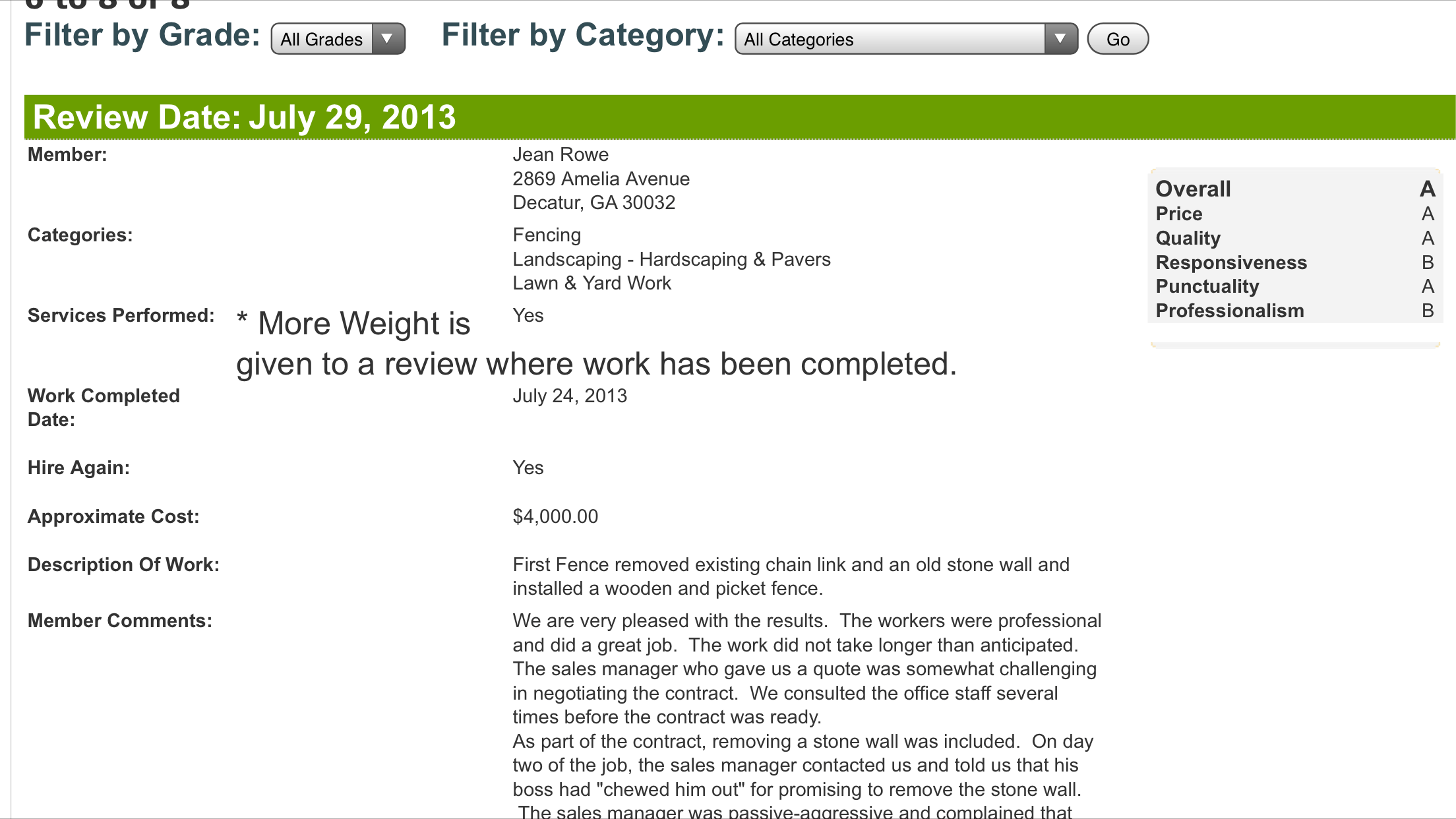 Angie's List review screenshot