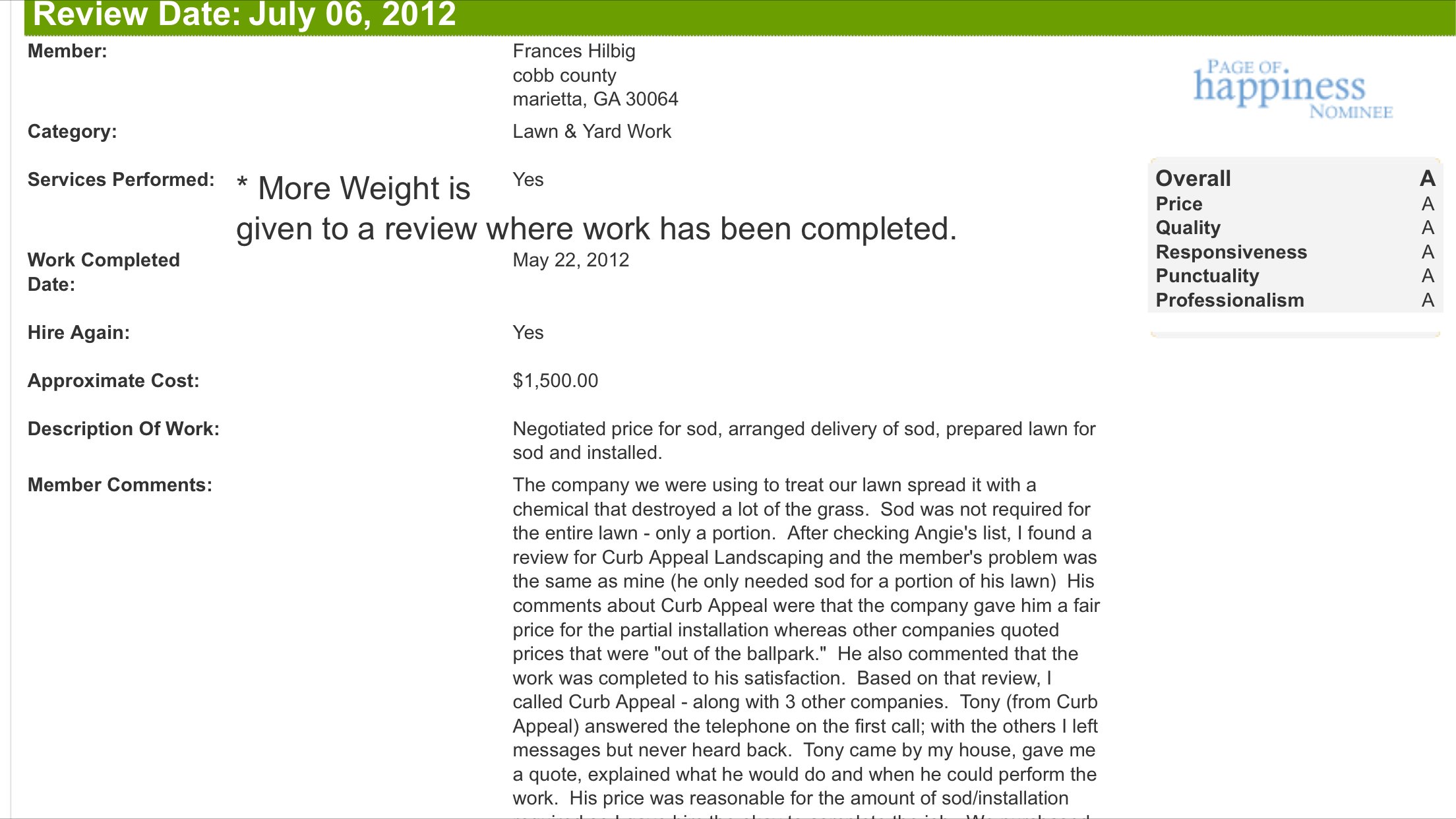 Angie's List review screenshot