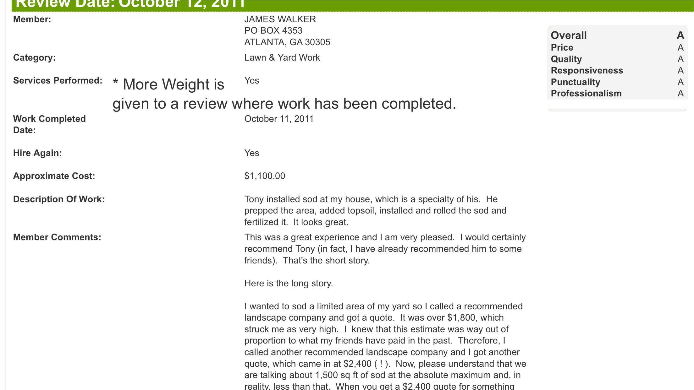 Angie's List review screenshot