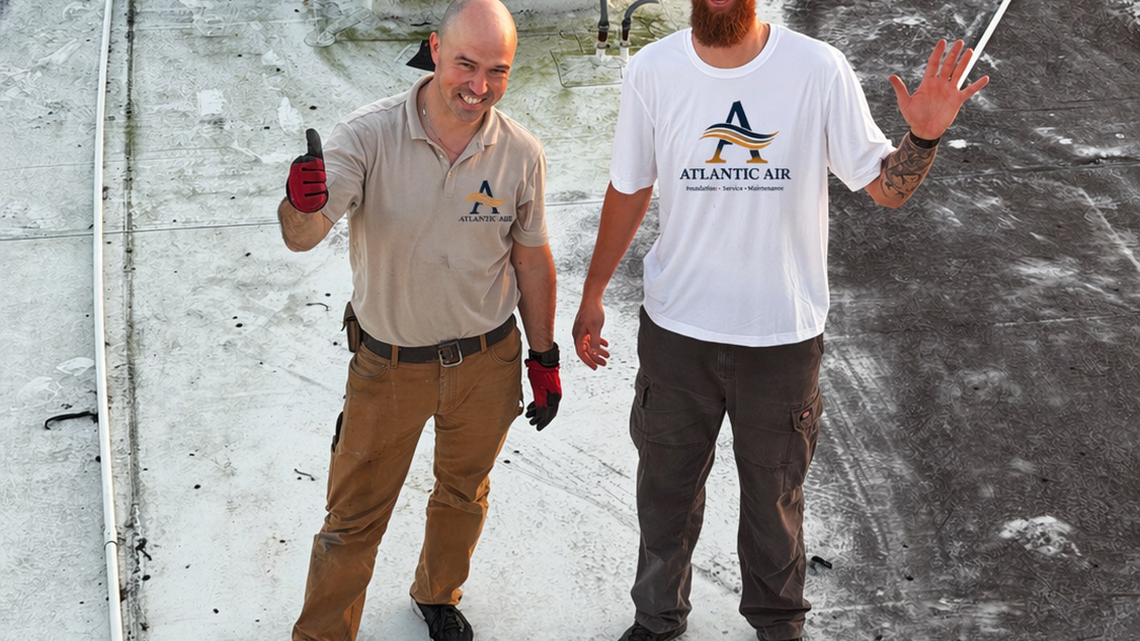 AtlantFlow AC & HEAT technicians on Delray Beach commercial rooftop — AC installation