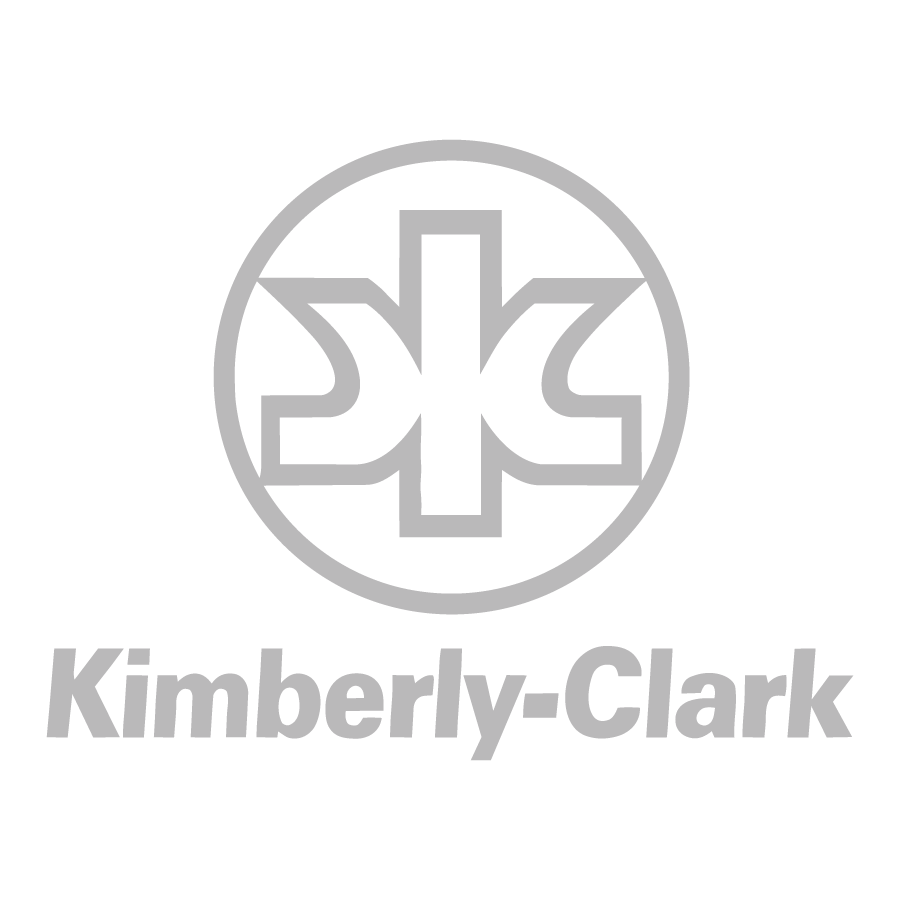 Gray Kimberly-Clark logo with stylized KC monogram inside a circle above the company name in bold, italicized letters on a white background.