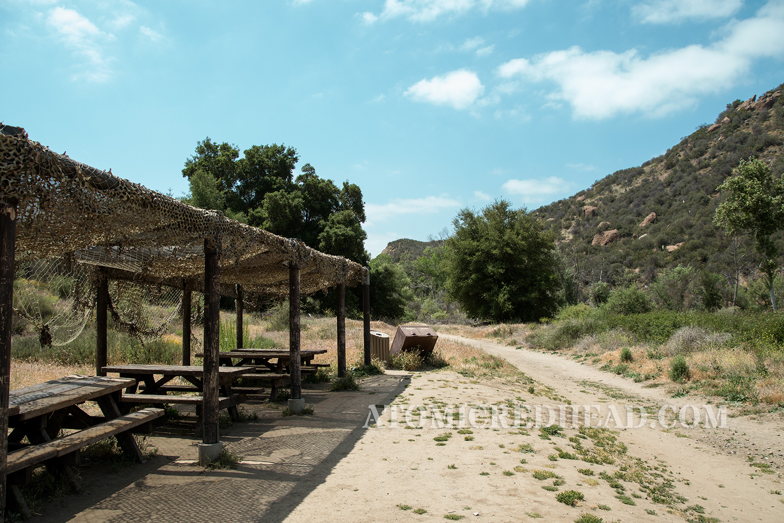 A covered picnic table area stands where the Mess Hall for the show once stood.